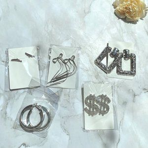 Hottie Couture Lot of 5 Women's Square Ribbed & Rhinestone Dollar Stud Earrings